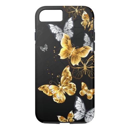 Gold and white butterflies iPhone 87 case