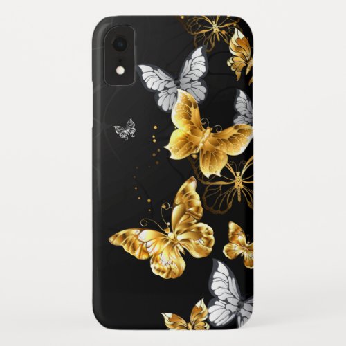 Gold and white butterflies iPhone XR case