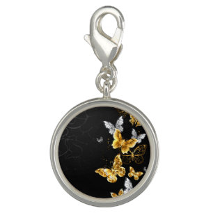 Gold and white butterflies charm