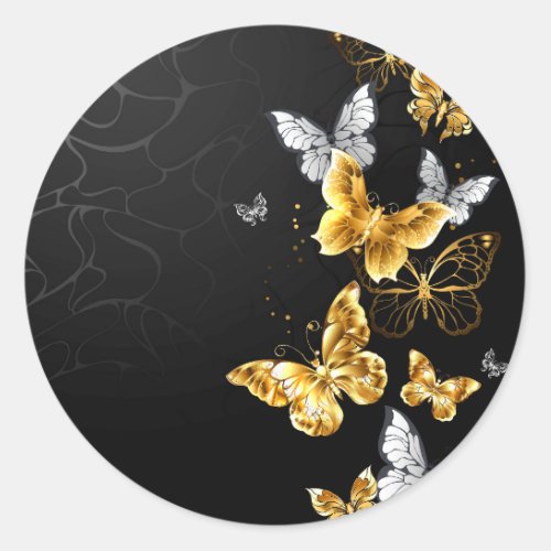 Gold and white butterflies classic round sticker