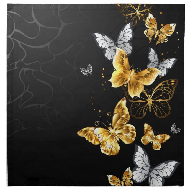 Gold and white butterflies cloth napkin (Front)