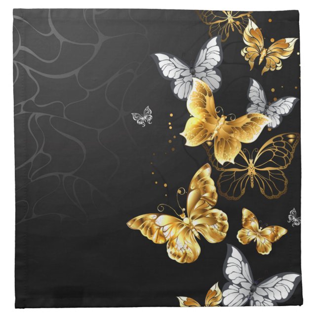 Gold and white butterflies cloth napkin (Front)