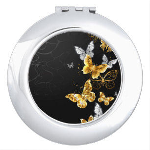 Gold and white butterflies compact mirror
