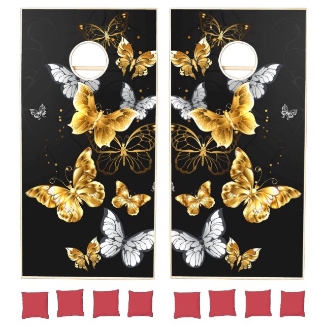 Gold and white butterflies cornhole set (Set)