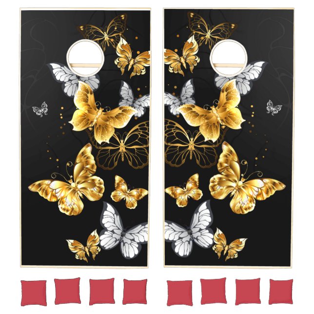 Gold and white butterflies cornhole set (Set)