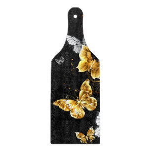 Gold and white butterflies cutting board
