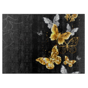 Gold and white butterflies cutting board