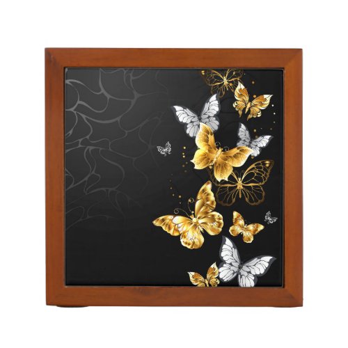 Gold and white butterflies desk organizer