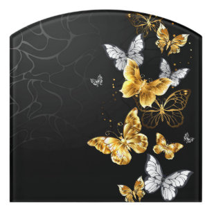 Gold and white butterflies door sign