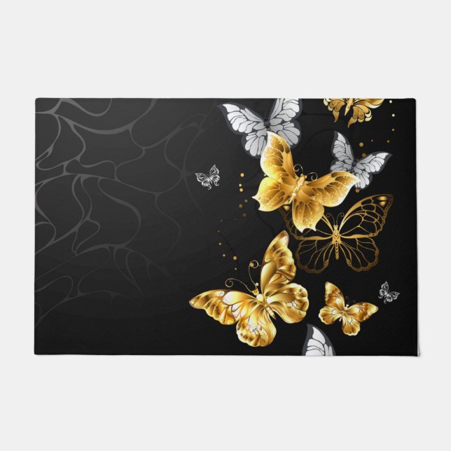 Gold and white butterflies doormat (Front)