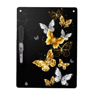 Gold and white butterflies dry erase board