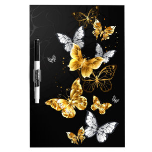 Gold and white butterflies dry erase board
