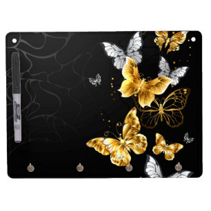 Gold and white butterflies dry erase board with keychain holder
