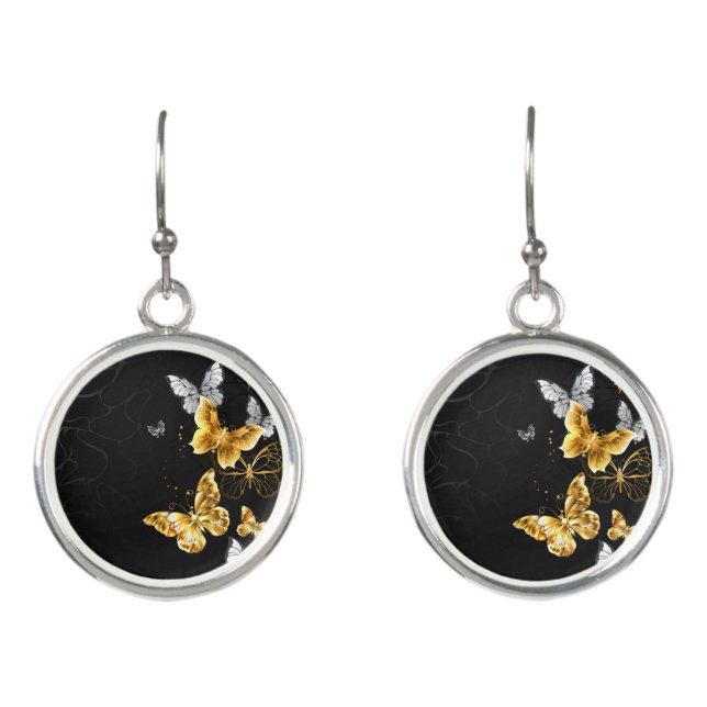 Gold and white butterflies earrings (Front)