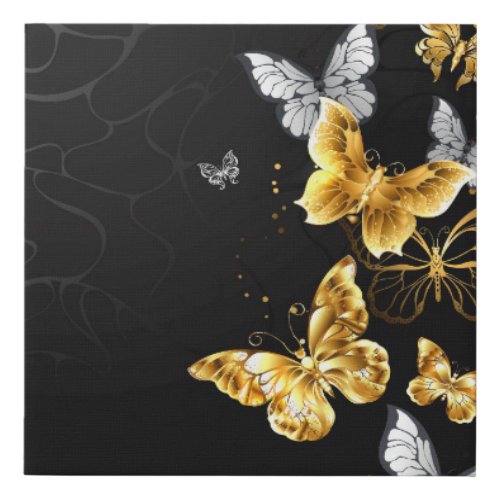 Gold and white butterflies faux canvas print