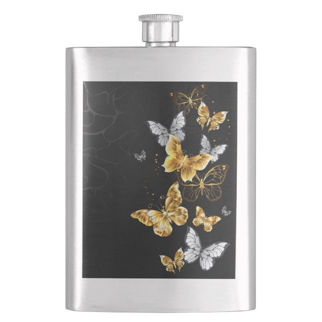 Gold and white butterflies flask (Front)