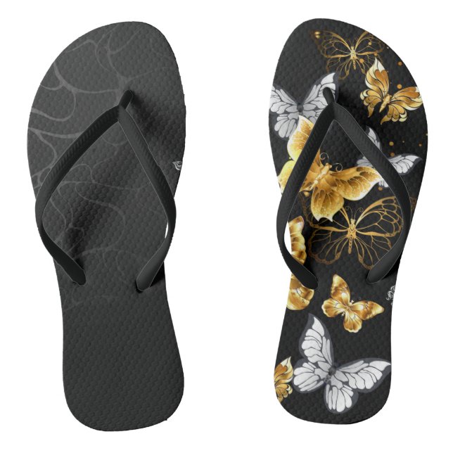 Gold and white butterflies flip flops (Footbed)