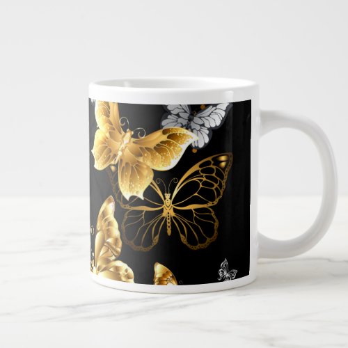 Gold and white butterflies giant coffee mug