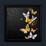 Gold and white butterflies gift box<br><div class="desc">Gold,  jewelry and white butterflies on black background. Golden butterfly.</div>