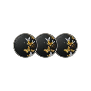 Gold and white butterflies golf ball marker