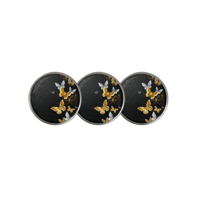 Gold and white butterflies golf ball marker (3 Up)