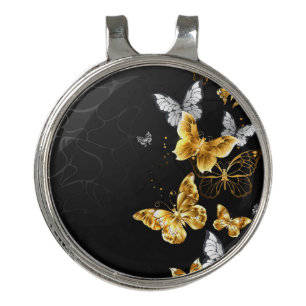 Gold and white butterflies golf hat clip