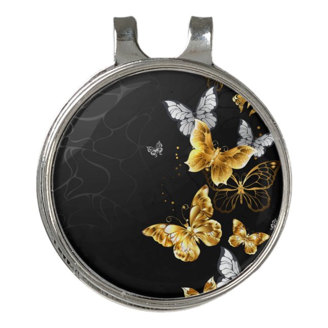Gold and white butterflies golf hat clip (Front)