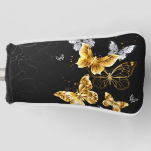 Gold and white butterflies golf head cover