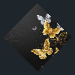 Gold and white butterflies graduation cap topper<br><div class="desc">Gold,  jewelry and white butterflies on black background. Golden butterfly.</div>