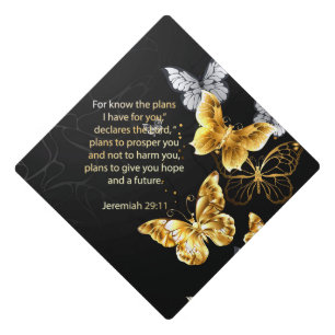 Gold and white butterflies graduation cap topper