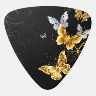 Gold and white butterflies guitar pick