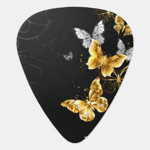 Gold and white butterflies guitar pick