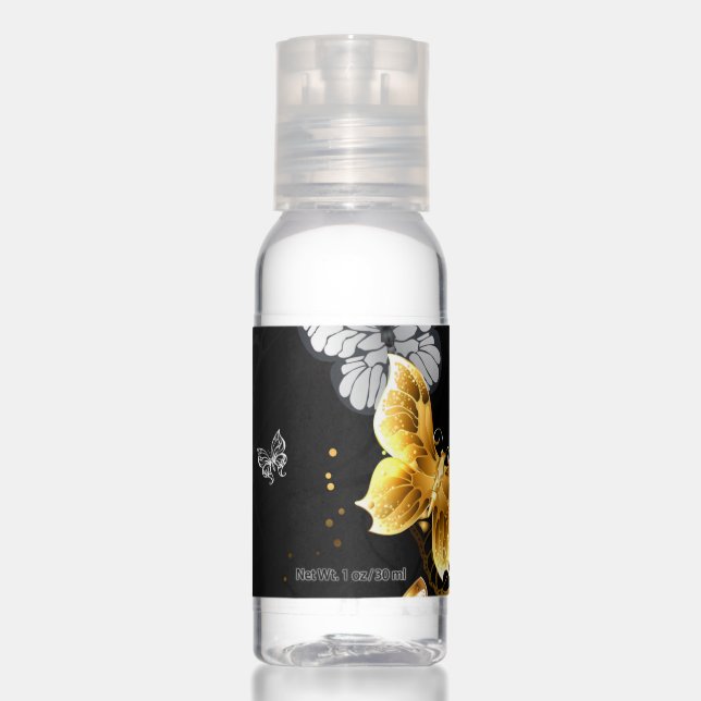 Gold and white butterflies hand sanitizer (Front)