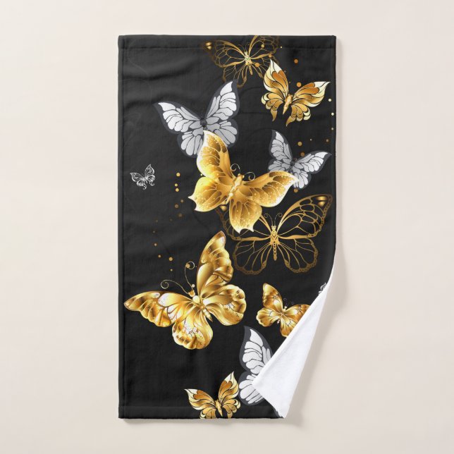 Gold and white butterflies hand towel  (Hand Towel)