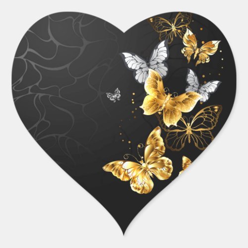 Gold and white butterflies heart sticker