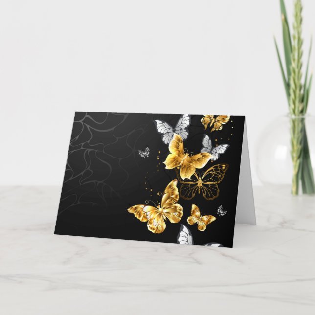 Gold and white butterflies holiday card (Front)