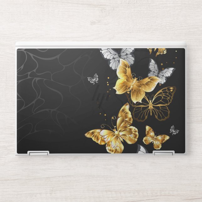Gold and white butterflies HP laptop skin (Front)