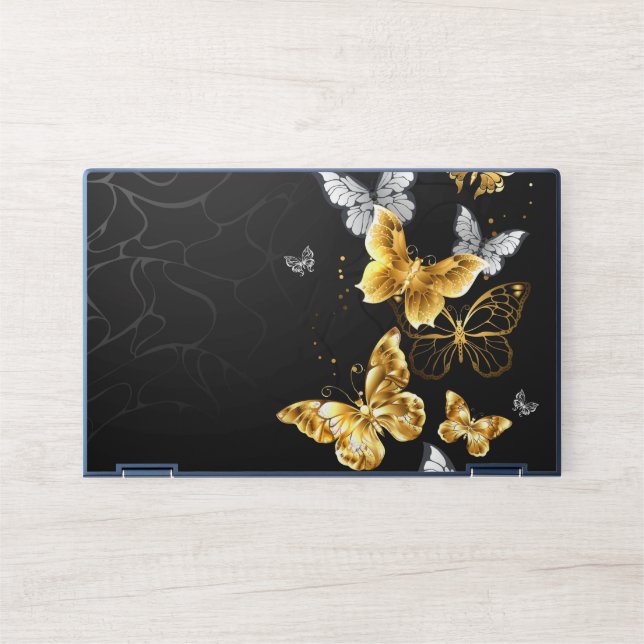 Gold and white butterflies HP laptop skin (Front)