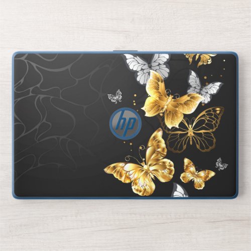 Gold and white butterflies HP laptop skin