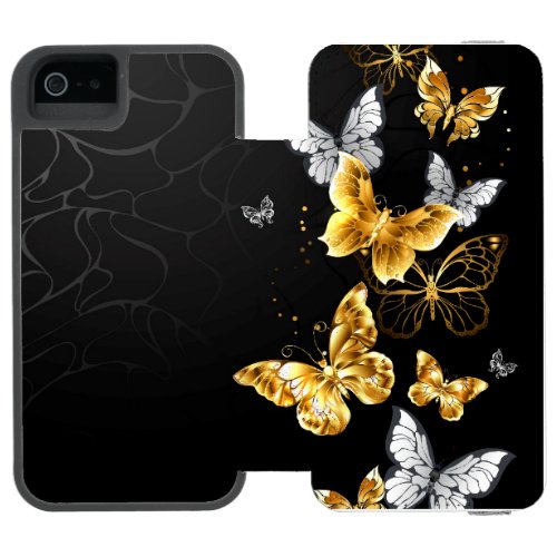 Gold and white butterflies iPhone SE55s wallet case