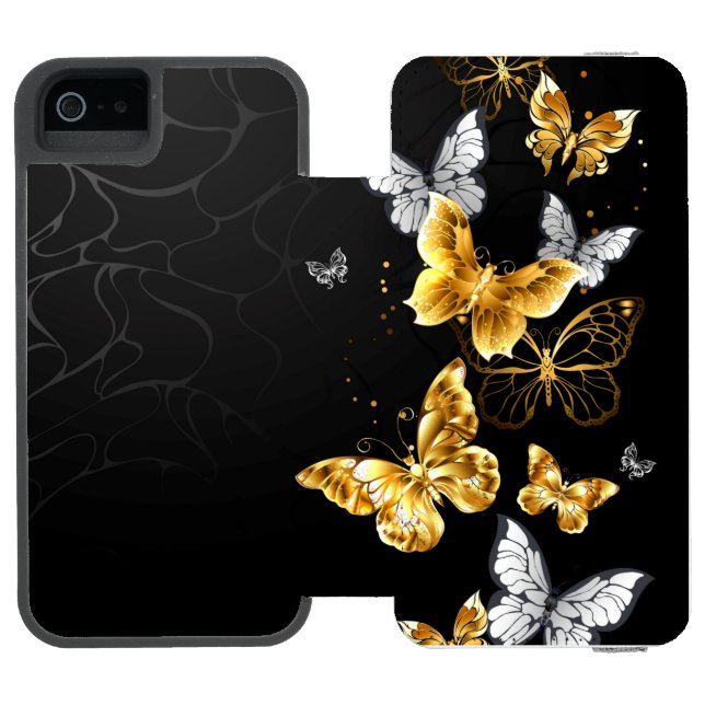 Gold and white butterflies incipio iPhone wallet case (Folio Open)