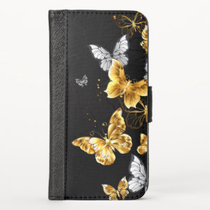 Gold and white butterflies iPhone XS wallet case