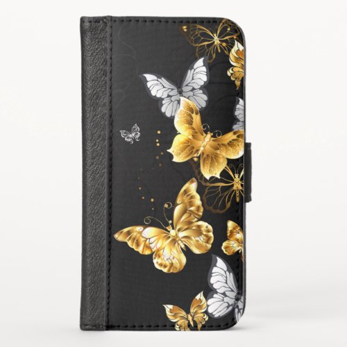 Gold and white butterflies iPhone x wallet case