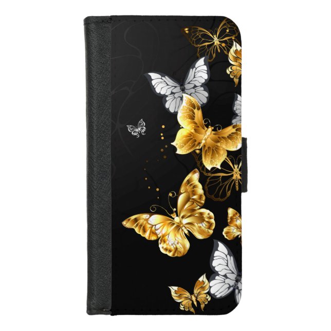 Gold and white butterflies iPhone wallet case (Front)