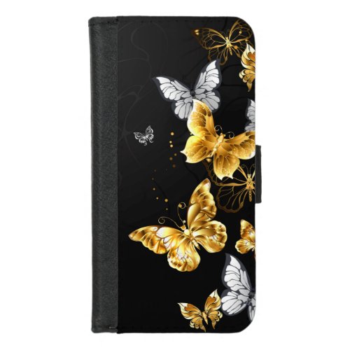 Gold and white butterflies iPhone 87 wallet case