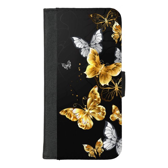 Gold and white butterflies iPhone wallet case (Front)