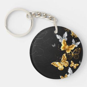 Gold and white butterflies keychain