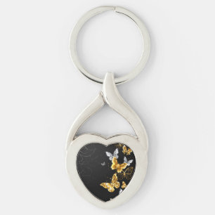 Gold and white butterflies keychain