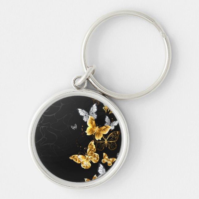 Gold and white butterflies keychain (Front)