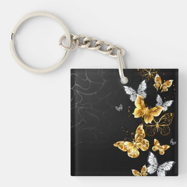 Gold and white butterflies keychain (Front)